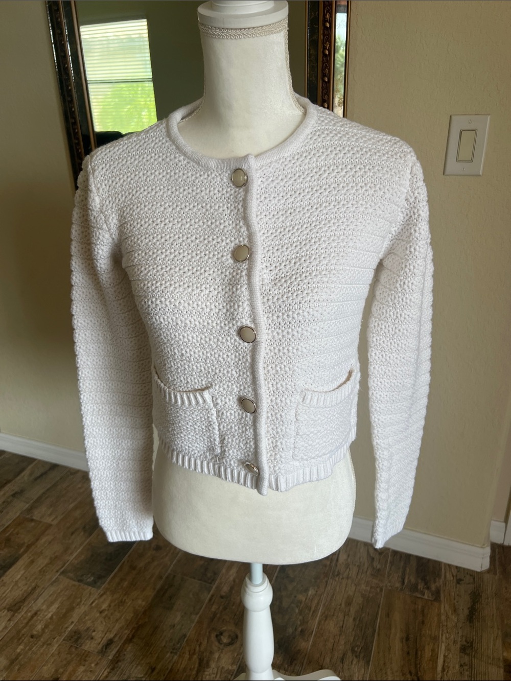 Joie White Textured Knit Button-Front Cardigan - Picture 15 of 17